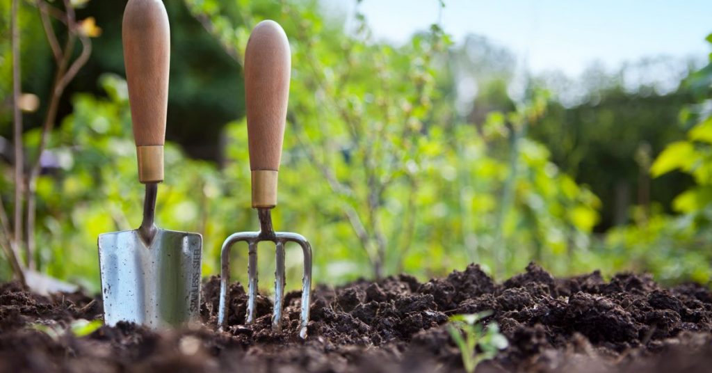 gardening tools in soil